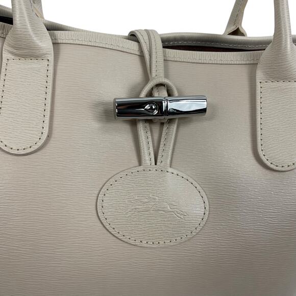 Longchamp Roseau Toggle Leather Tote Shoulder Bag Paper Beige - Picture 11 of 15